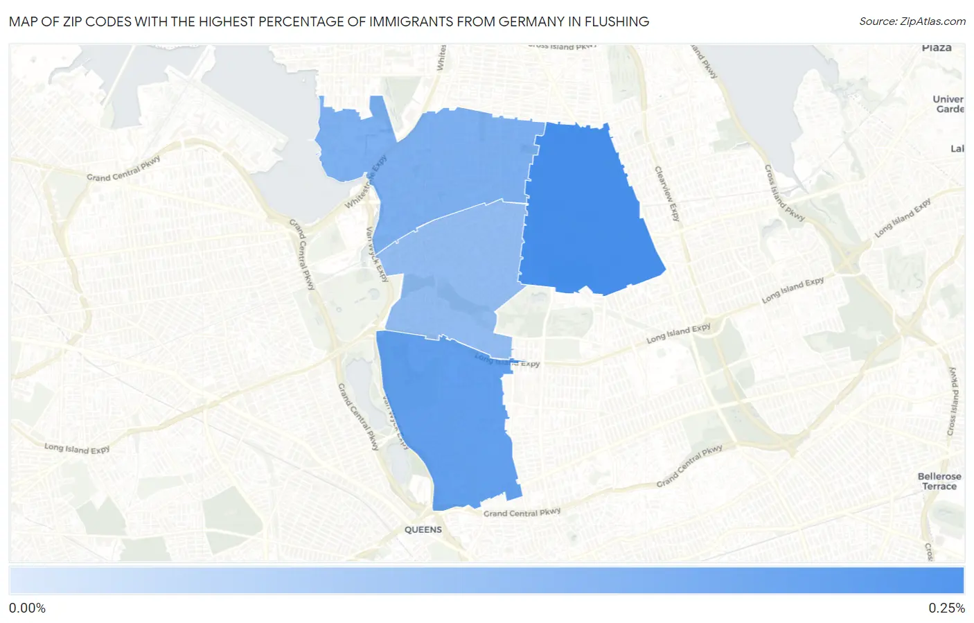 Zip Codes with the Highest Percentage of Immigrants from Germany in Flushing Map