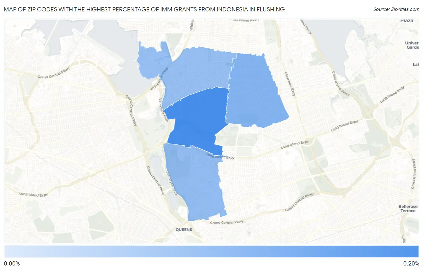 Zip Codes with the Highest Percentage of Immigrants from Indonesia in Flushing Map