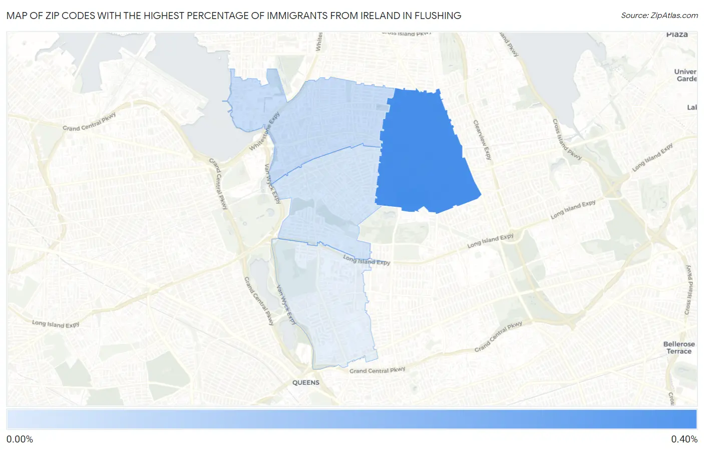 Zip Codes with the Highest Percentage of Immigrants from Ireland in Flushing Map