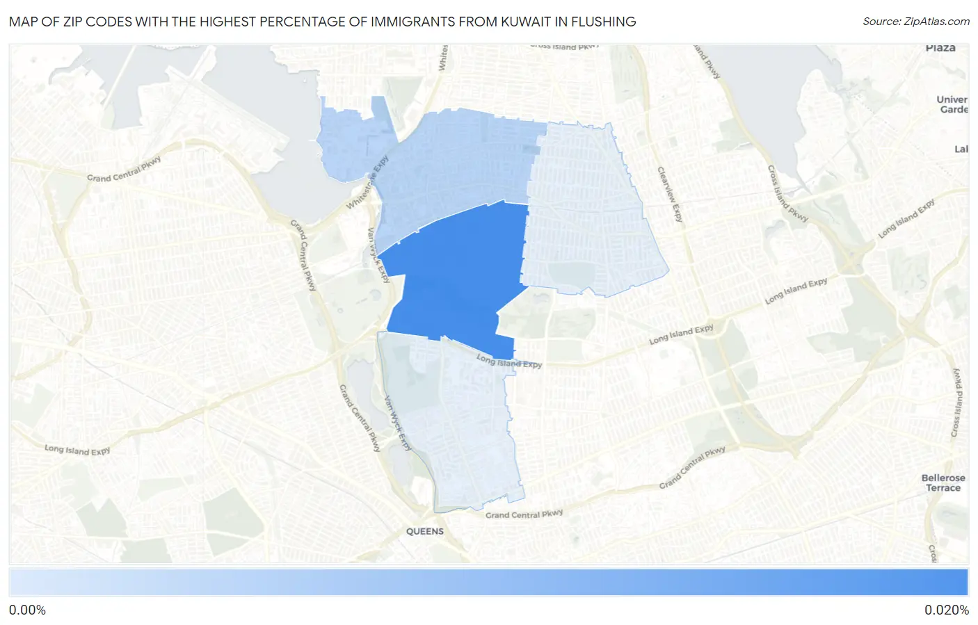 Zip Codes with the Highest Percentage of Immigrants from Kuwait in Flushing Map