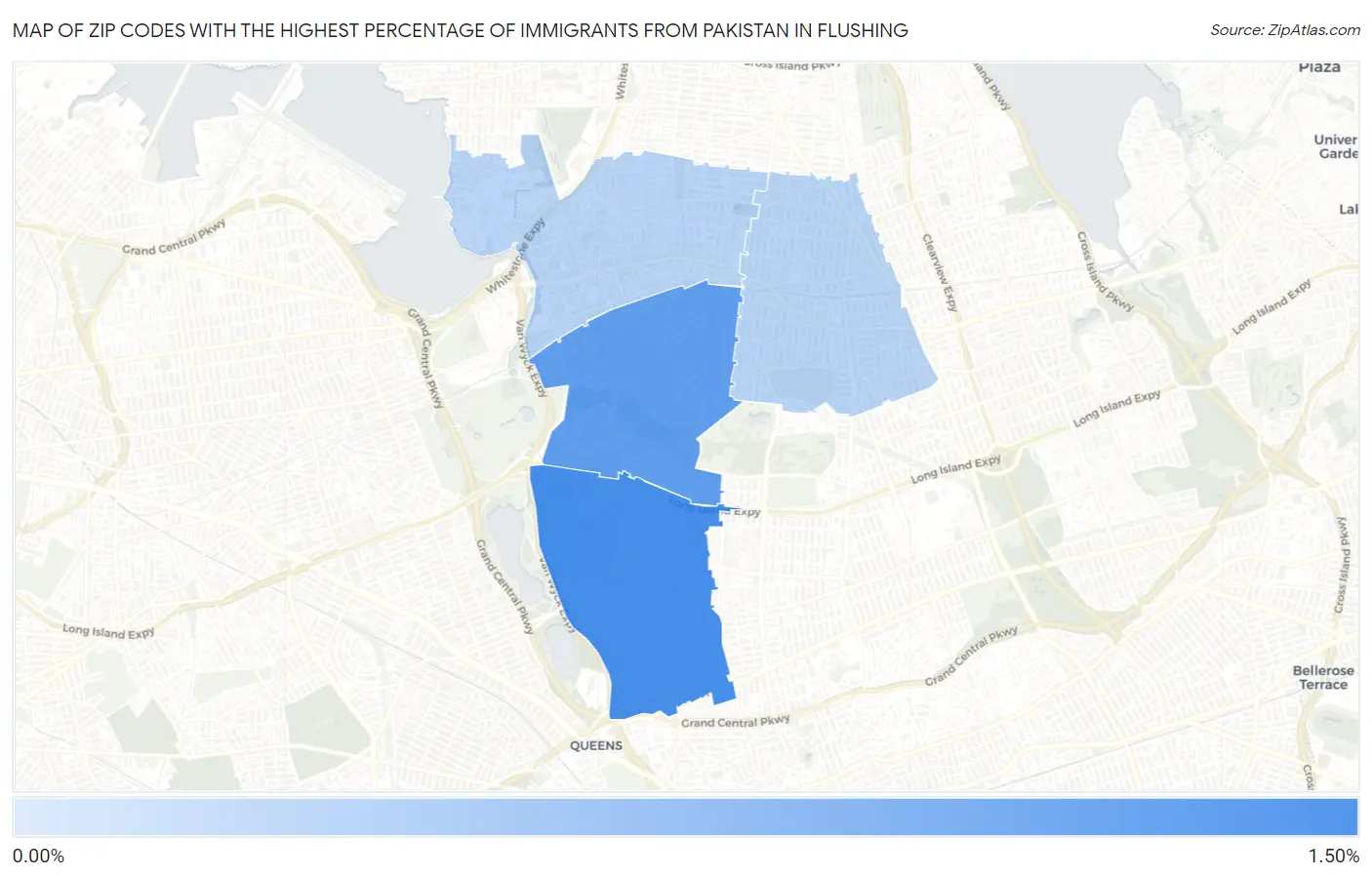 Zip Codes with the Highest Percentage of Immigrants from Pakistan in Flushing Map