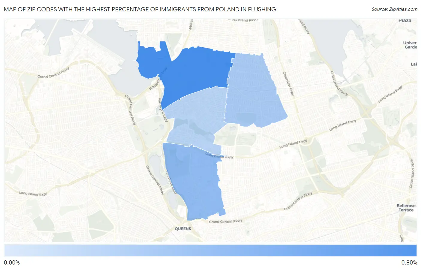 Zip Codes with the Highest Percentage of Immigrants from Poland in Flushing Map