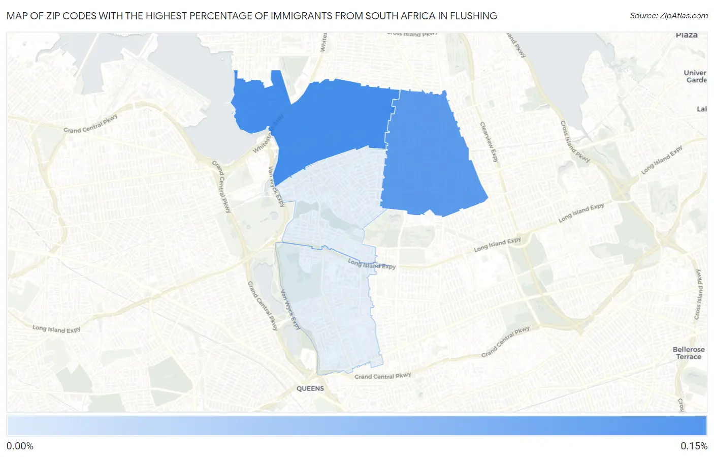 Zip Codes with the Highest Percentage of Immigrants from South Africa in Flushing Map