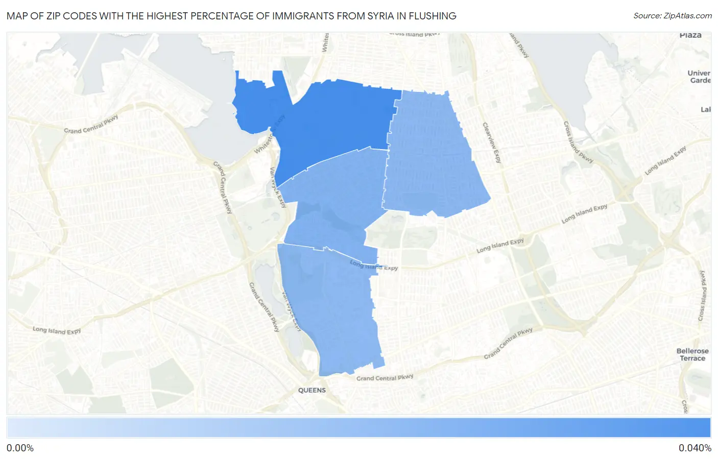 Zip Codes with the Highest Percentage of Immigrants from Syria in Flushing Map