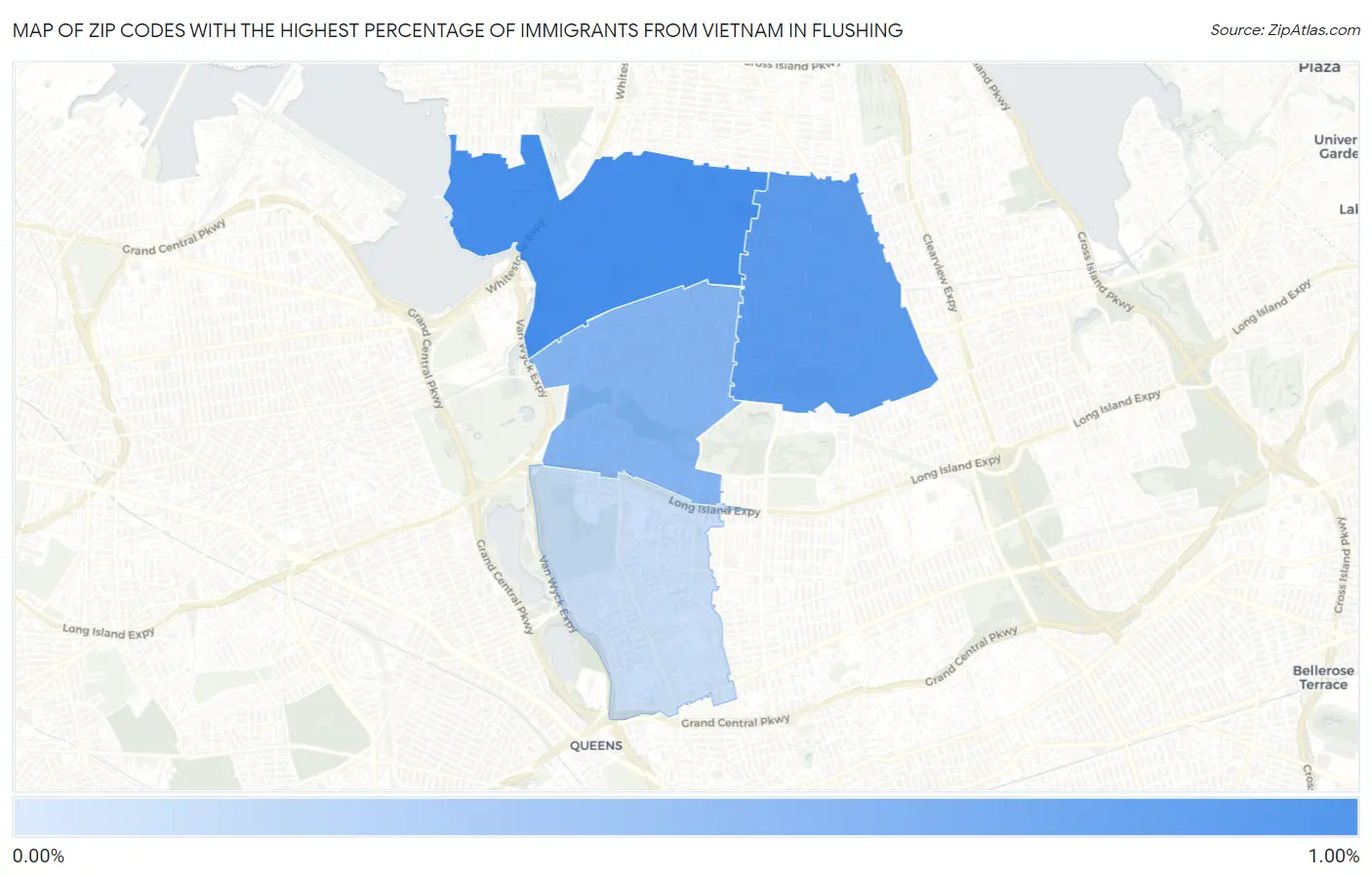 Zip Codes with the Highest Percentage of Immigrants from Vietnam in Flushing Map