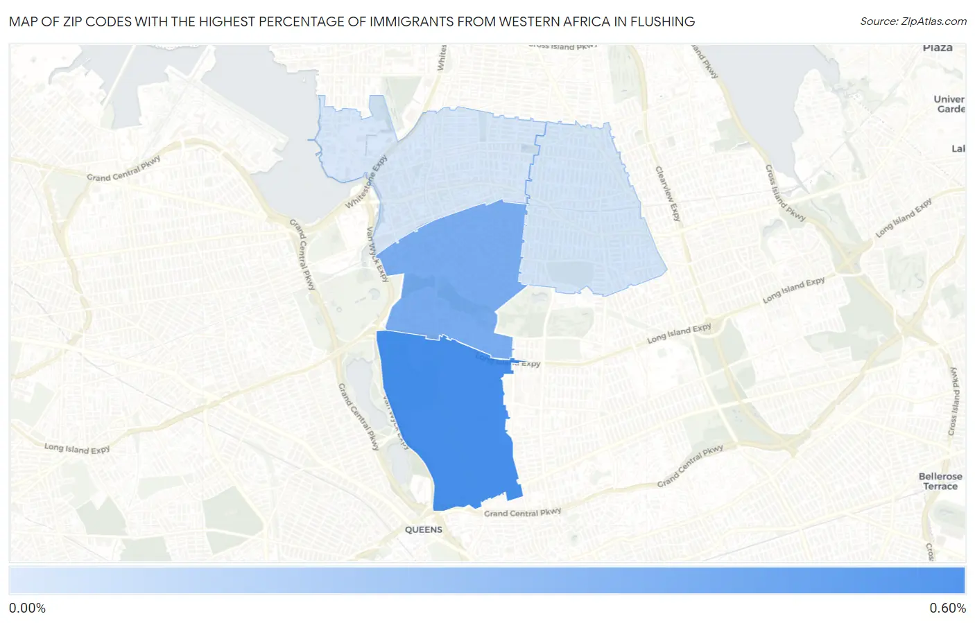 Zip Codes with the Highest Percentage of Immigrants from Western Africa in Flushing Map