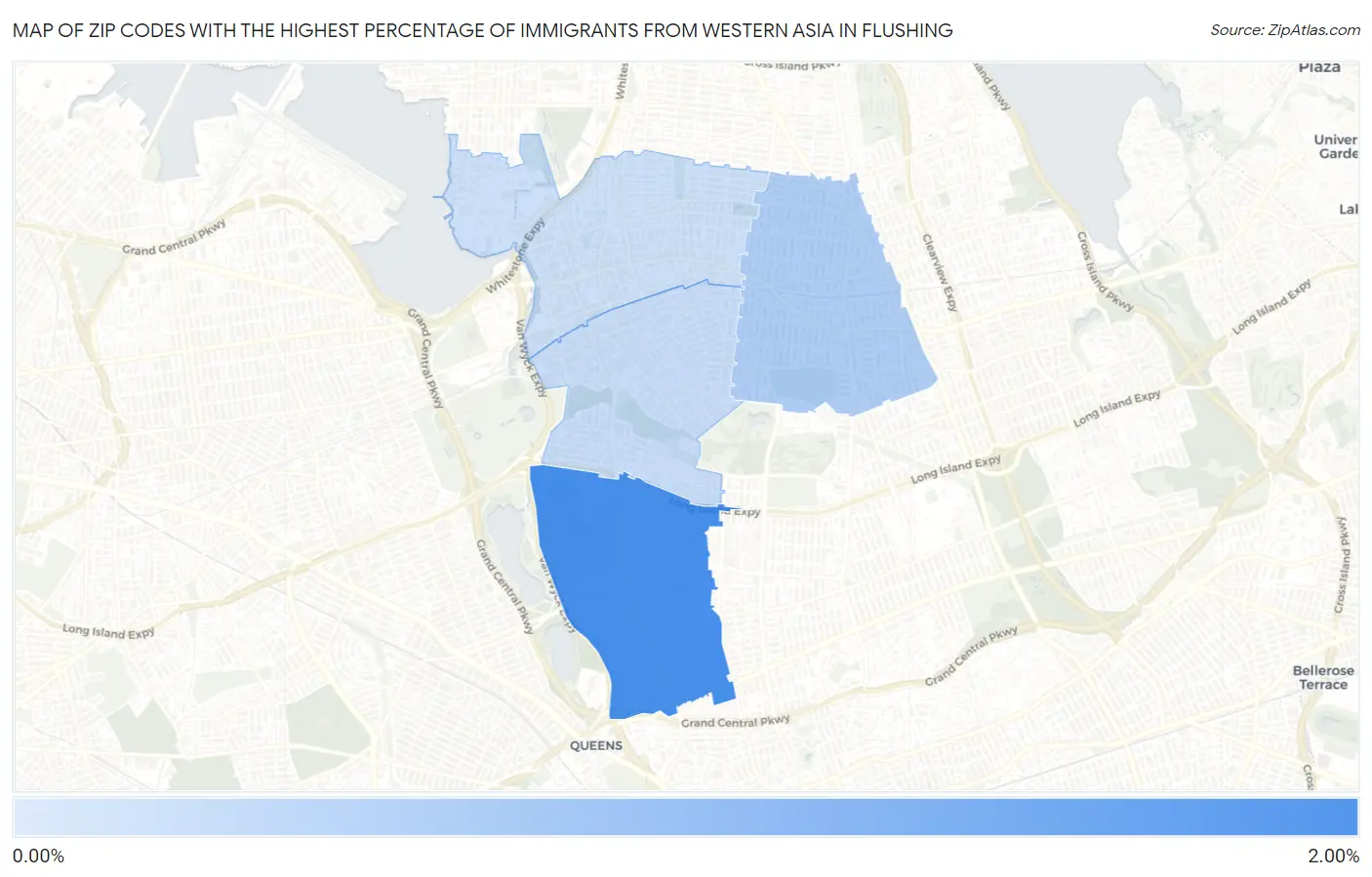 Zip Codes with the Highest Percentage of Immigrants from Western Asia in Flushing Map