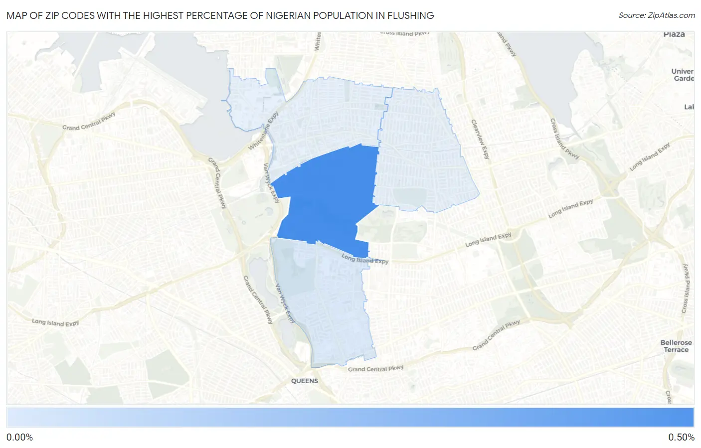 Zip Codes with the Highest Percentage of Nigerian Population in Flushing Map
