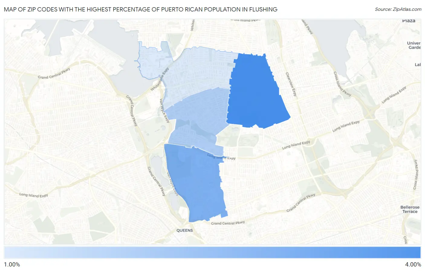 Zip Codes with the Highest Percentage of Puerto Rican Population in Flushing Map