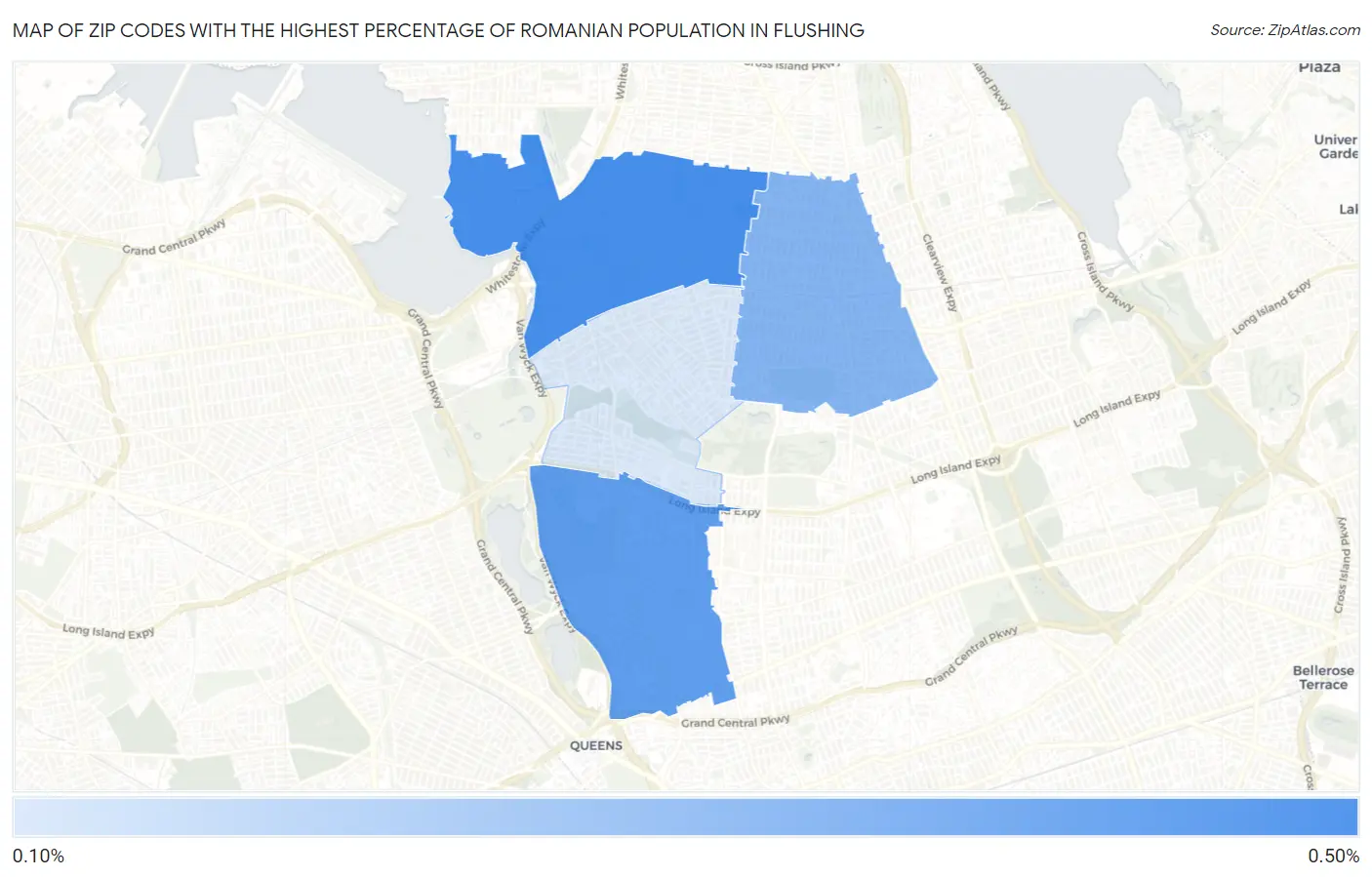 Zip Codes with the Highest Percentage of Romanian Population in Flushing Map