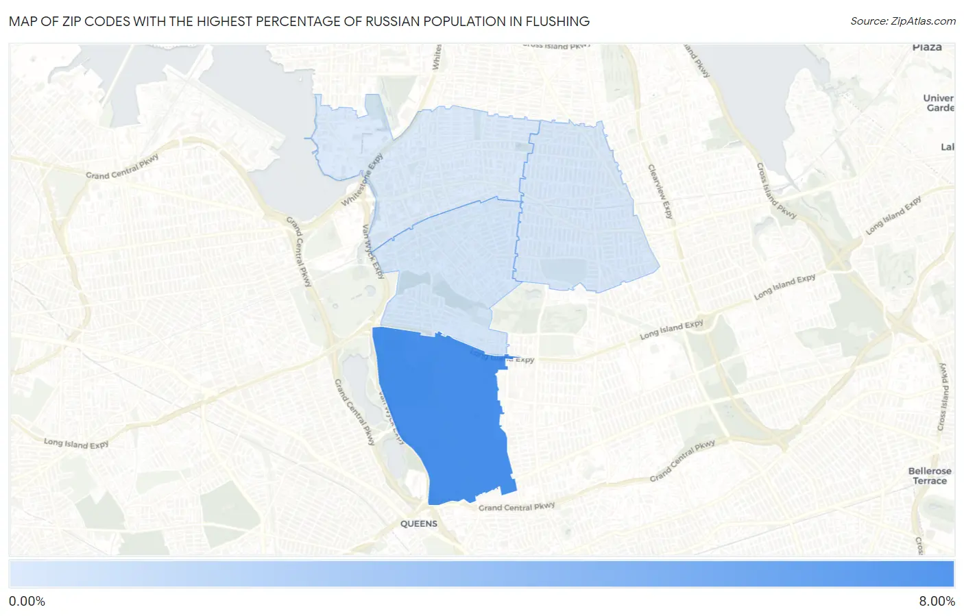 Zip Codes with the Highest Percentage of Russian Population in Flushing Map