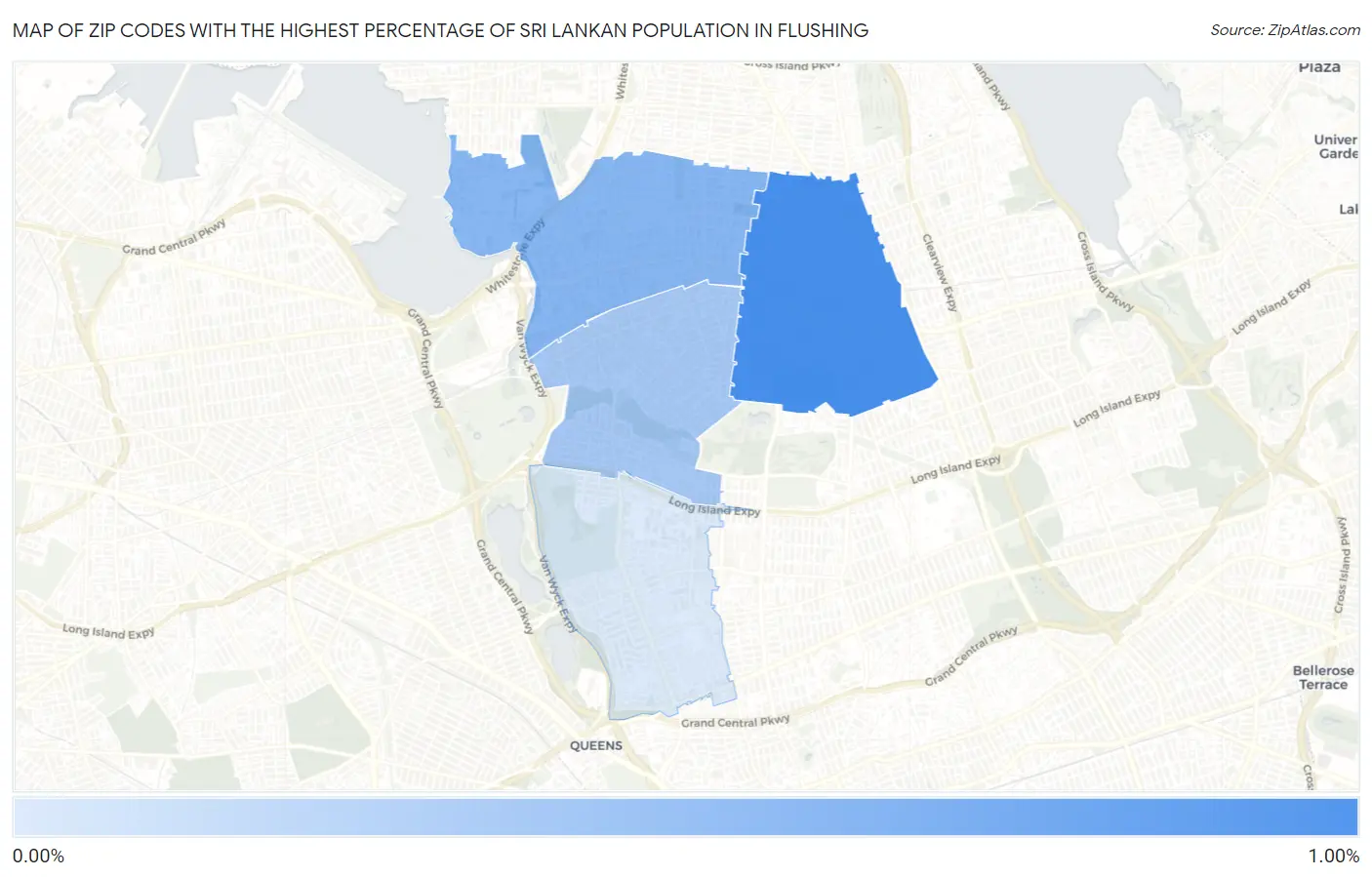 Zip Codes with the Highest Percentage of Sri Lankan Population in Flushing Map