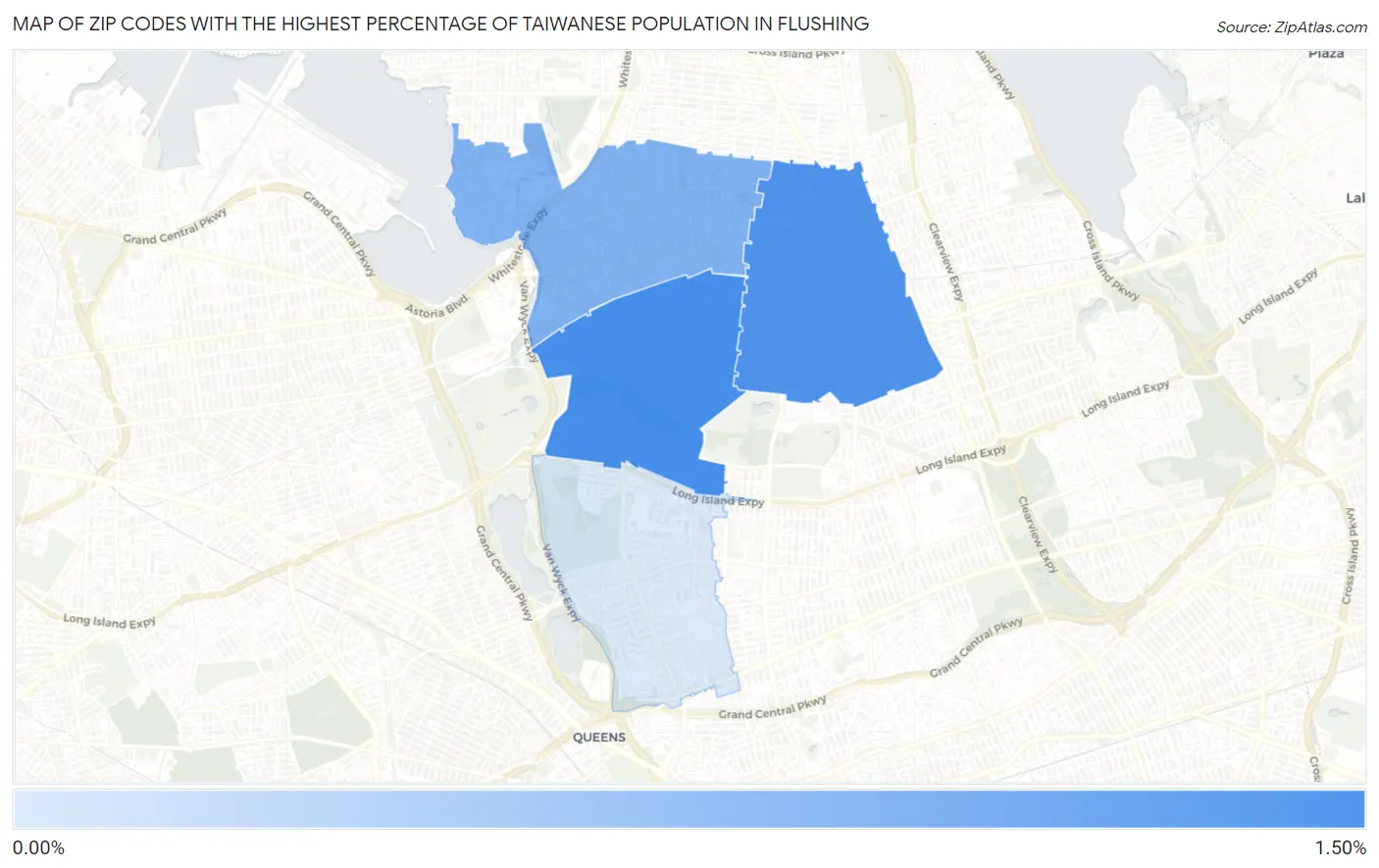 Zip Codes with the Highest Percentage of Taiwanese Population in Flushing Map