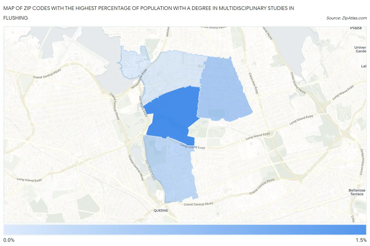 Zip Codes with the Highest Percentage of Population with a Degree in Multidisciplinary Studies in Flushing Map