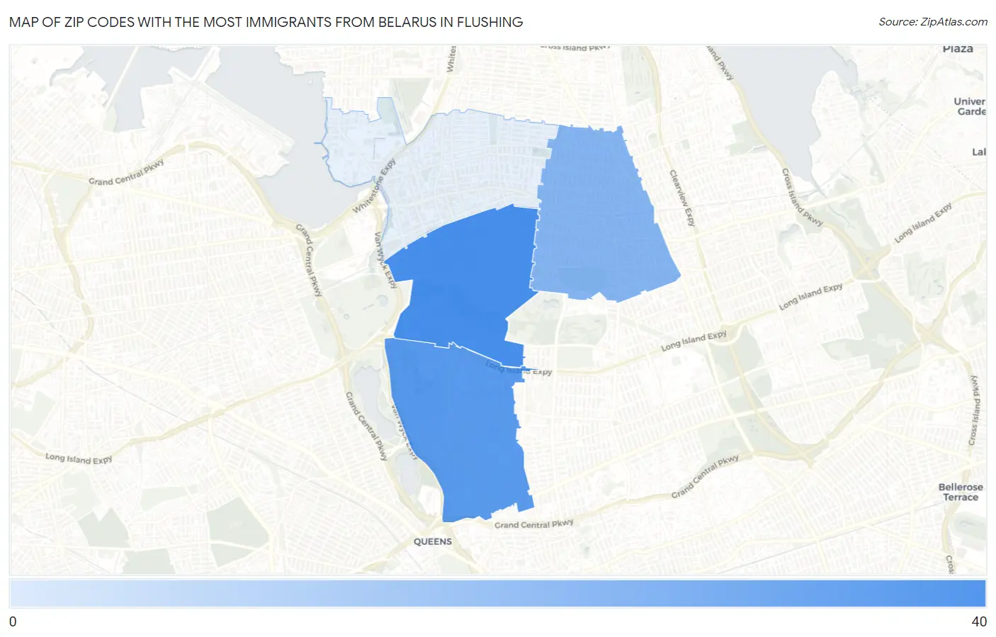 Zip Codes with the Most Immigrants from Belarus in Flushing Map