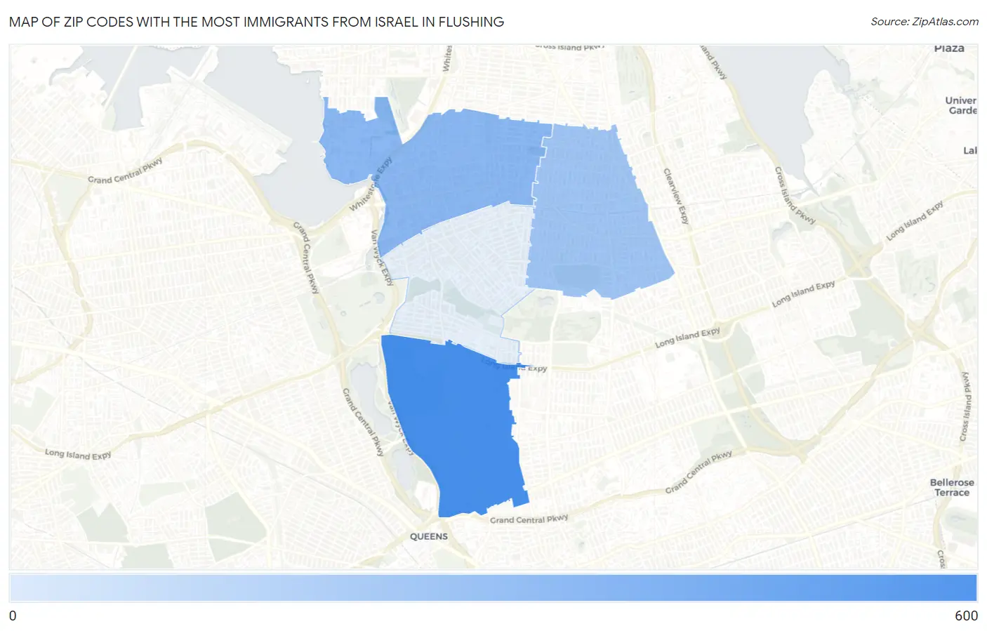 Zip Codes with the Most Immigrants from Israel in Flushing Map