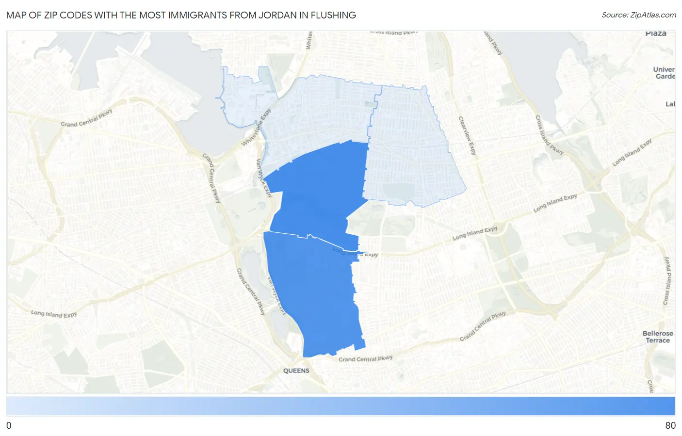 Zip Codes with the Most Immigrants from Jordan in Flushing Map