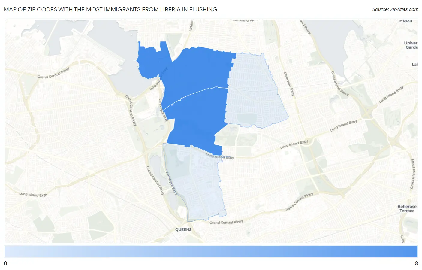 Zip Codes with the Most Immigrants from Liberia in Flushing Map