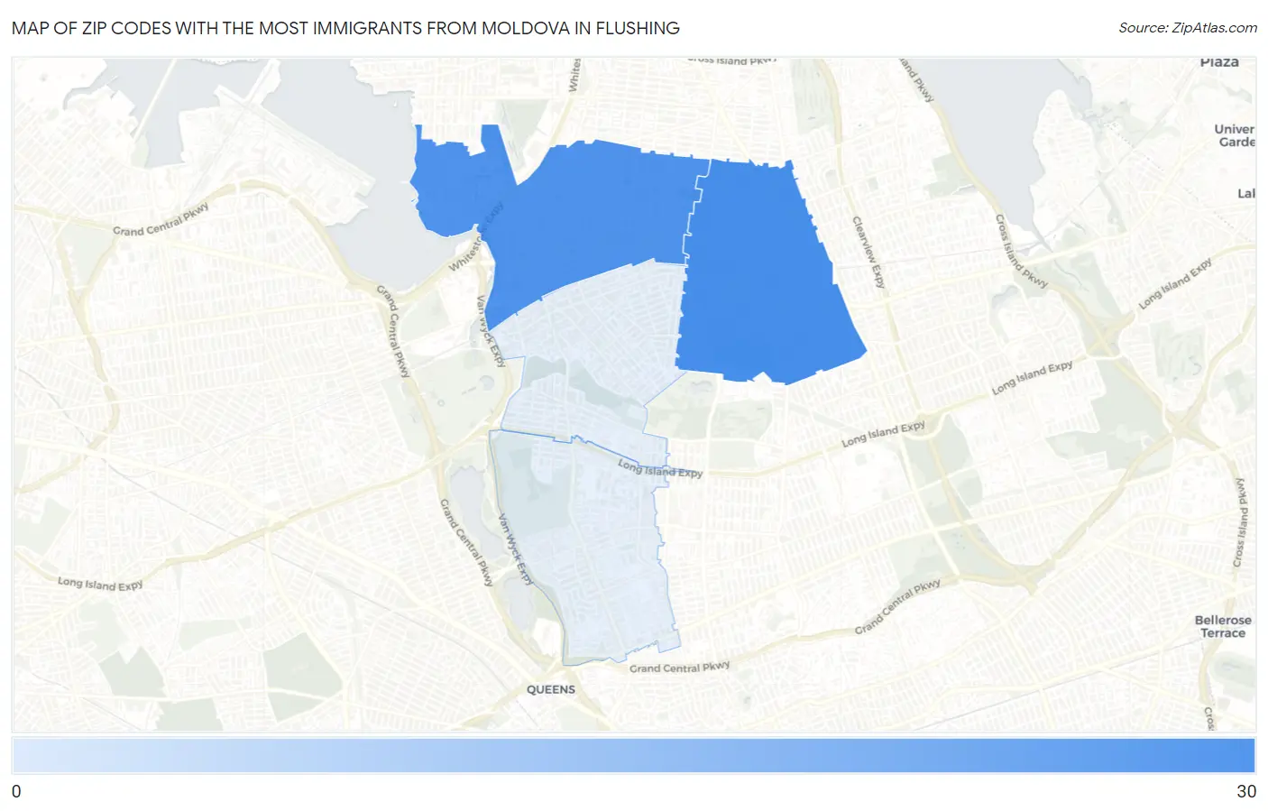 Zip Codes with the Most Immigrants from Moldova in Flushing Map