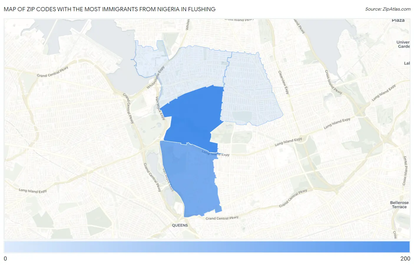 Zip Codes with the Most Immigrants from Nigeria in Flushing Map