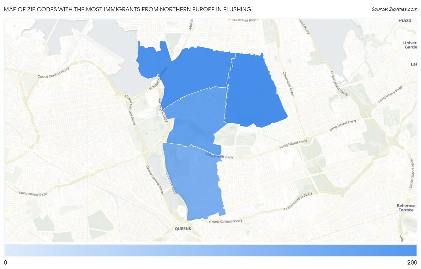 Zip Codes with the Most Immigrants from Northern Europe in Flushing Map