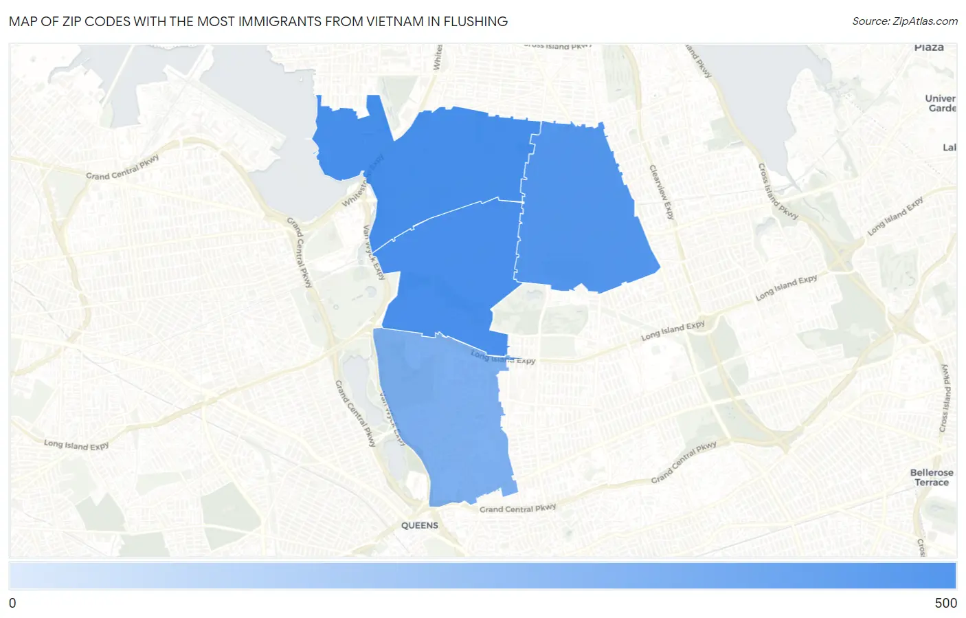 Zip Codes with the Most Immigrants from Vietnam in Flushing Map