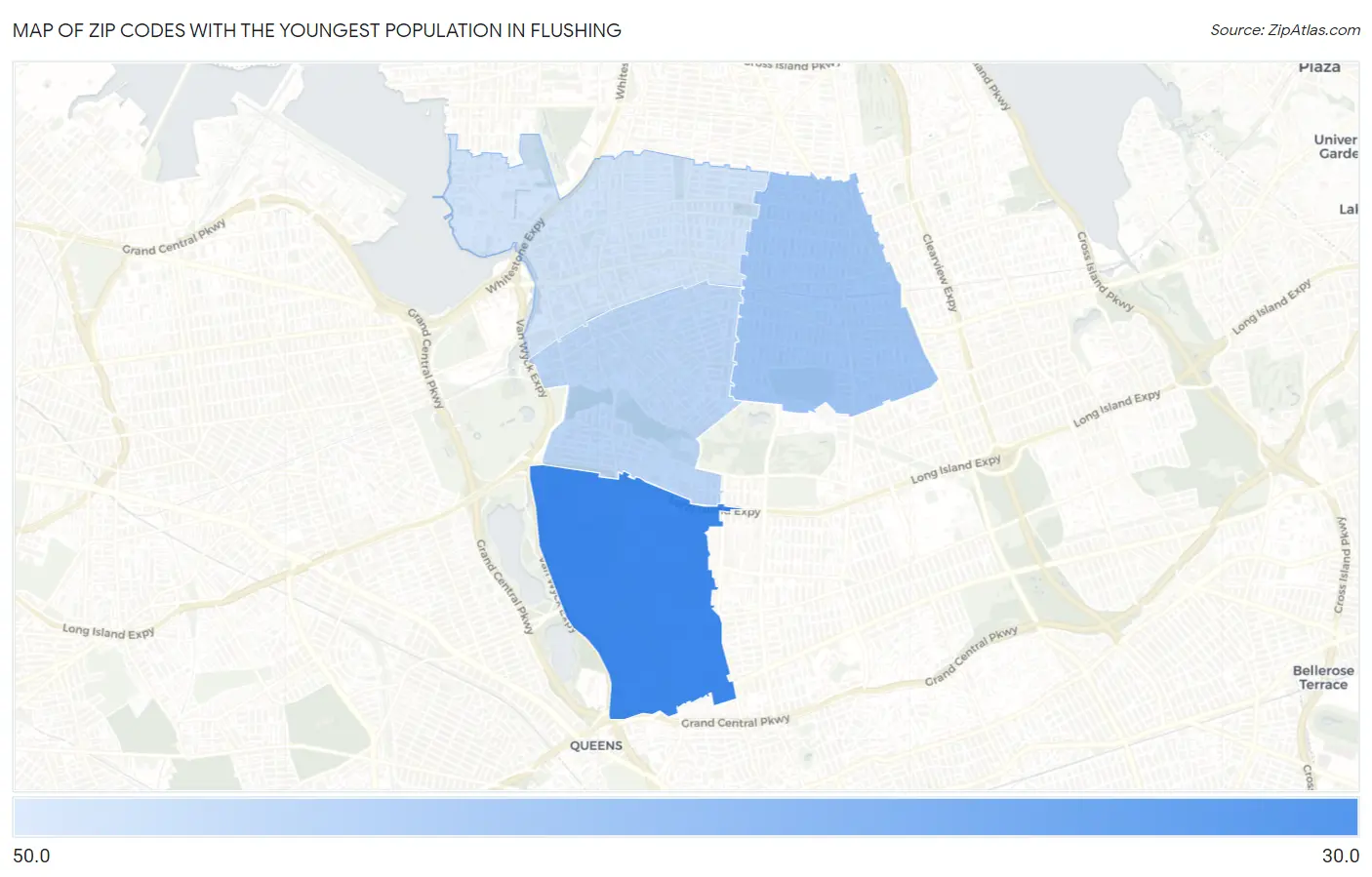 Zip Codes with the Youngest Population in Flushing Map