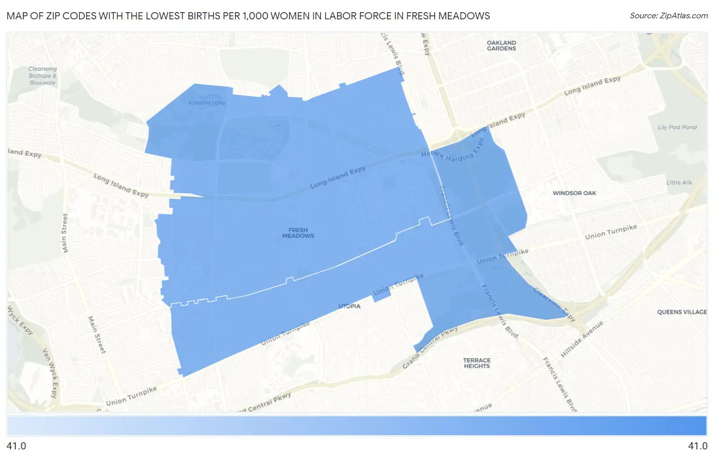Zip Codes with the Lowest Births per 1,000 Women in Labor Force in Fresh Meadows Map
