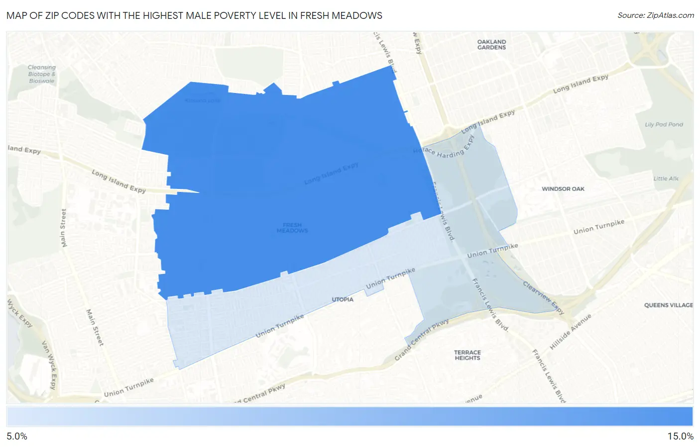Zip Codes with the Highest Male Poverty Level in Fresh Meadows Map