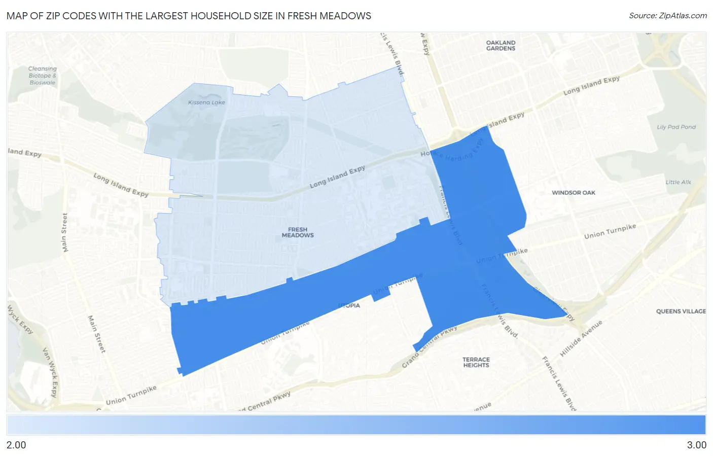 Zip Codes with the Largest Household Size in Fresh Meadows Map