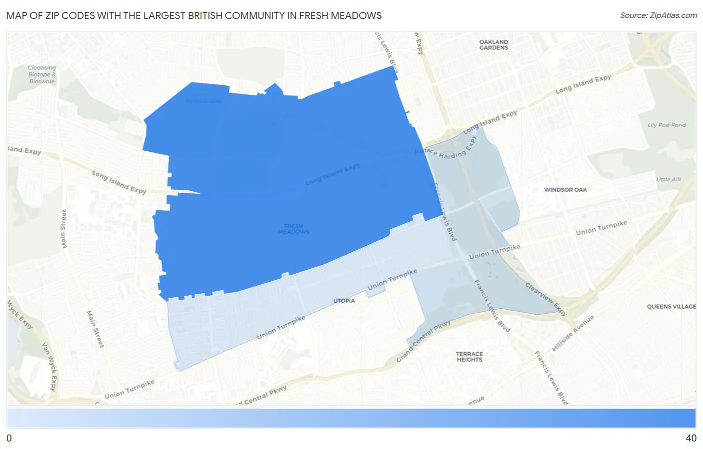 Zip Codes with the Largest British Community in Fresh Meadows Map