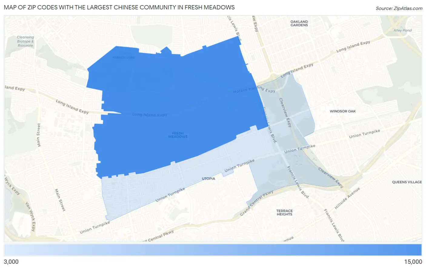 Zip Codes with the Largest Chinese Community in Fresh Meadows Map
