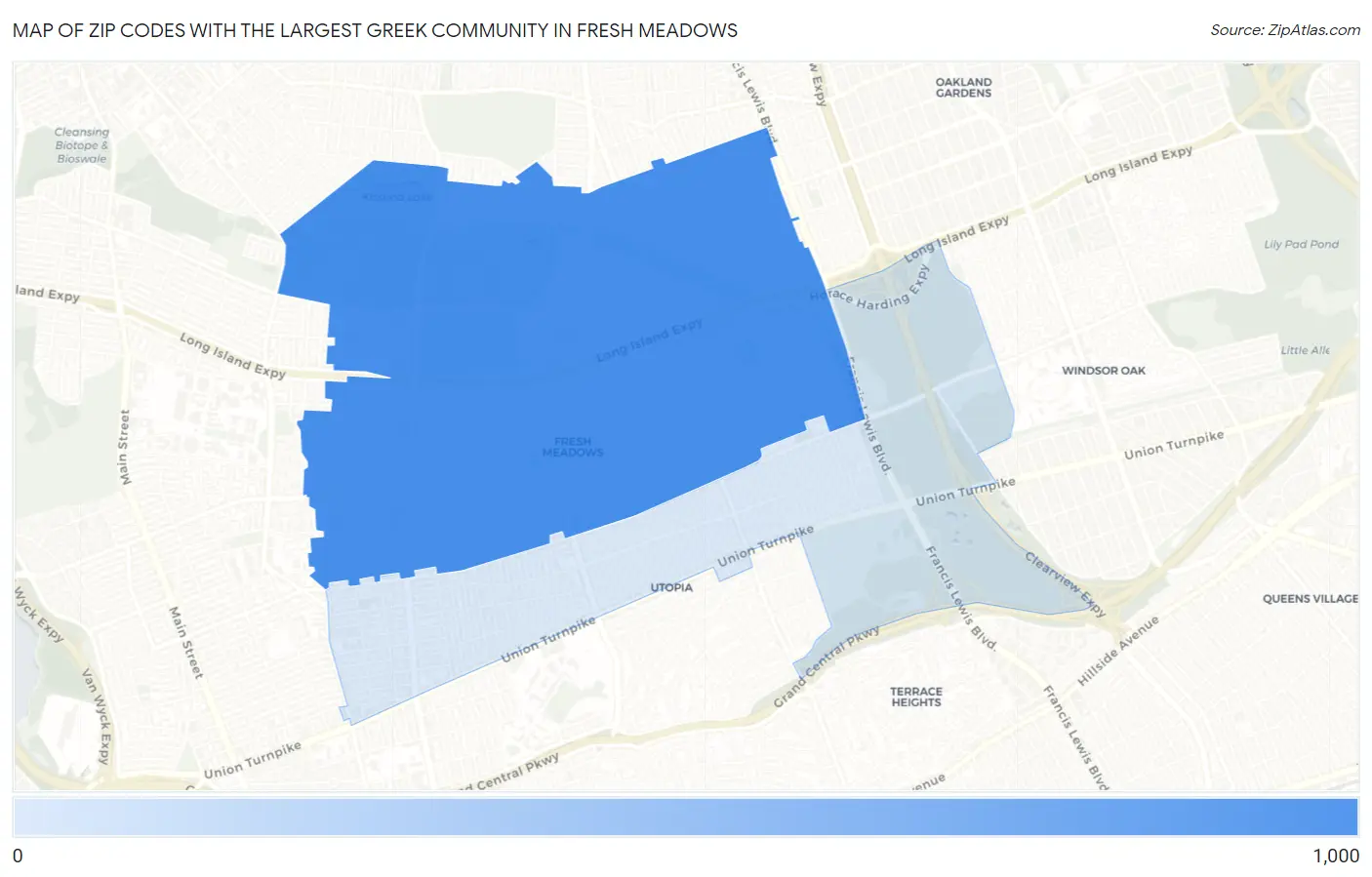 Zip Codes with the Largest Greek Community in Fresh Meadows Map