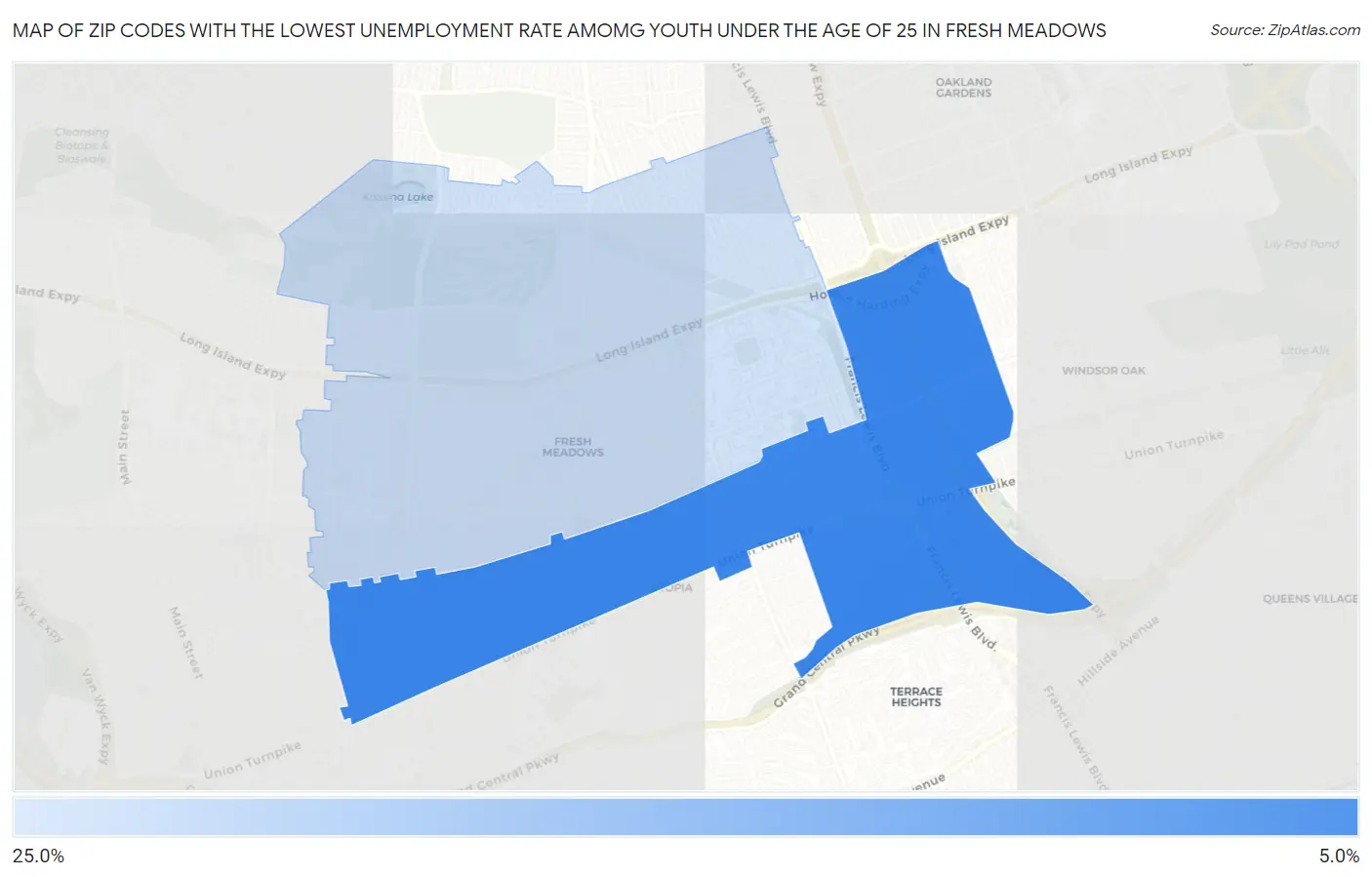 Zip Codes with the Lowest Unemployment Rate Amomg Youth Under the Age of 25 in Fresh Meadows Map