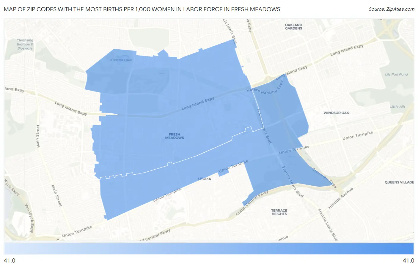 Zip Codes with the Most Births per 1,000 Women in Labor Force in Fresh Meadows Map