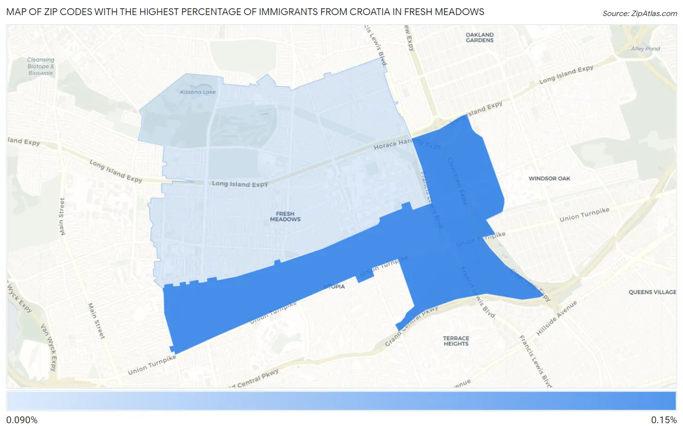 Zip Codes with the Highest Percentage of Immigrants from Croatia in Fresh Meadows Map