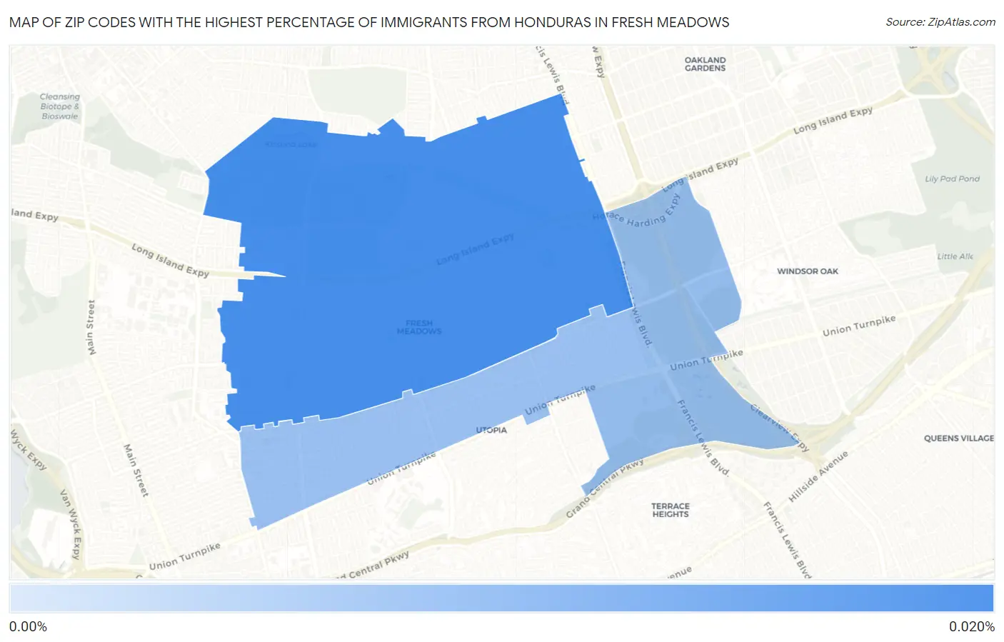 Zip Codes with the Highest Percentage of Immigrants from Honduras in Fresh Meadows Map