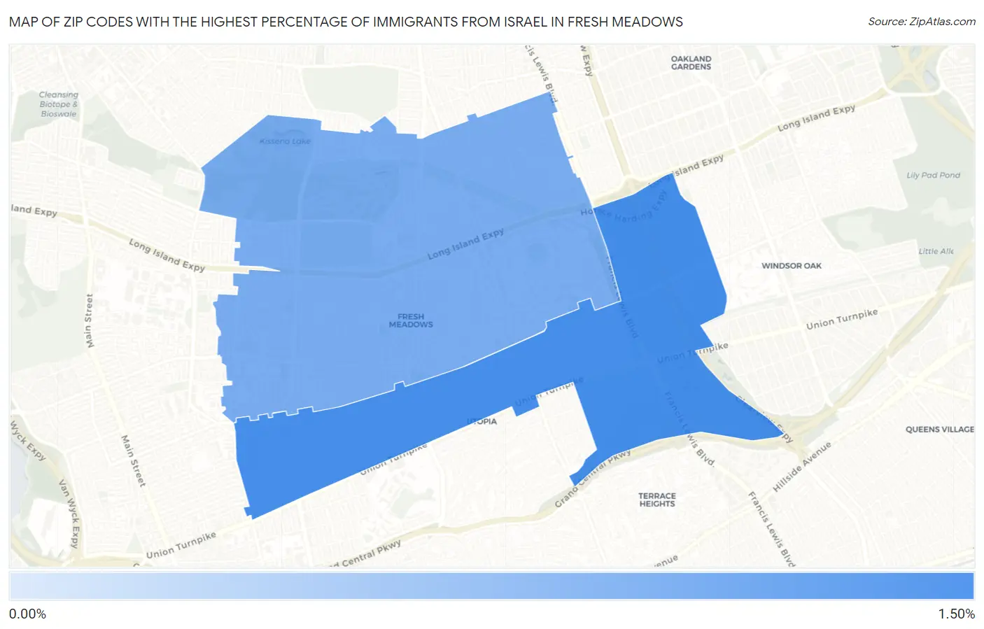 Zip Codes with the Highest Percentage of Immigrants from Israel in Fresh Meadows Map