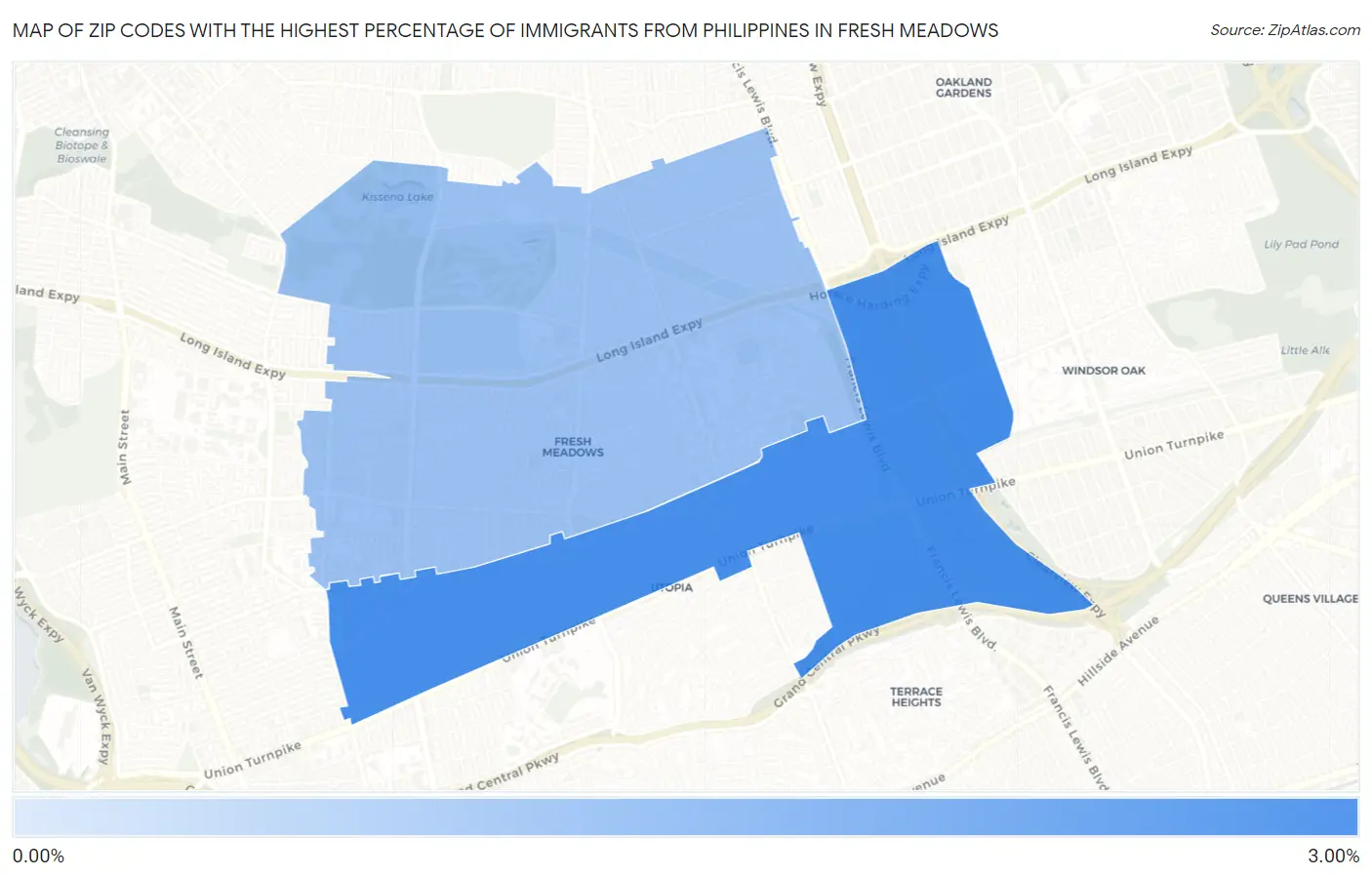 Zip Codes with the Highest Percentage of Immigrants from Philippines in Fresh Meadows Map