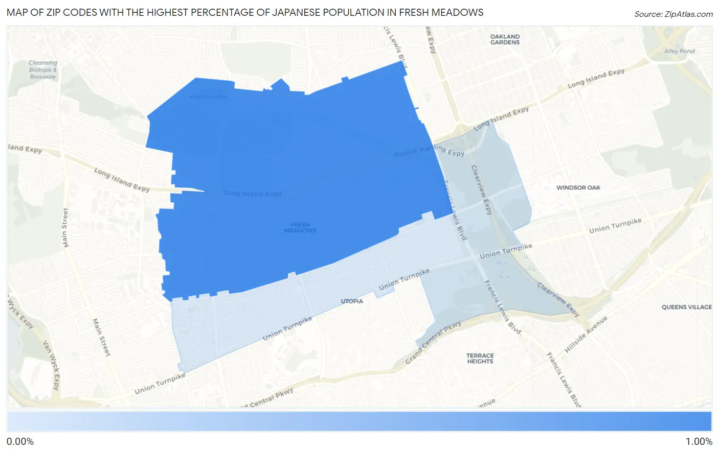 Zip Codes with the Highest Percentage of Japanese Population in Fresh Meadows Map
