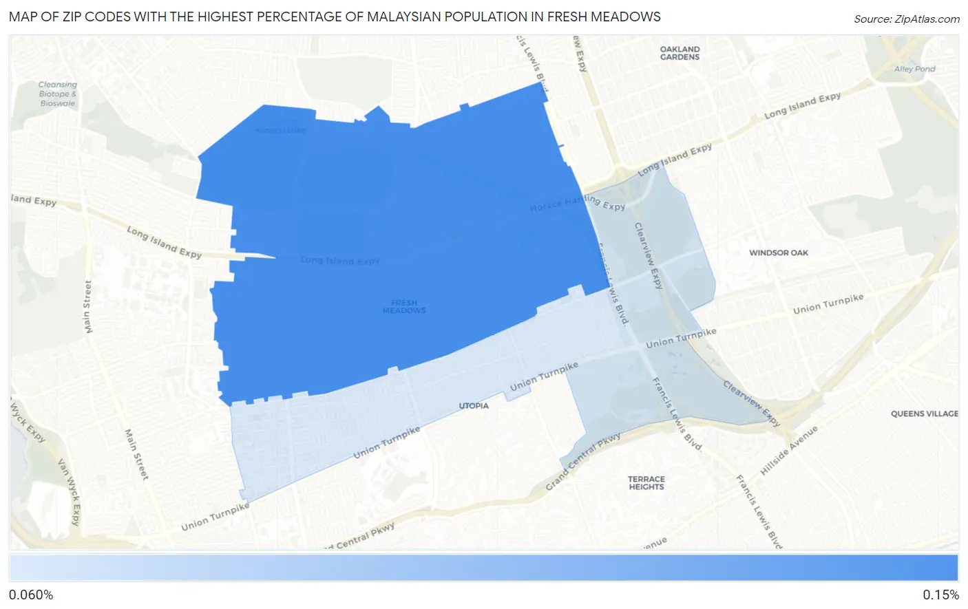 Zip Codes with the Highest Percentage of Malaysian Population in Fresh Meadows Map