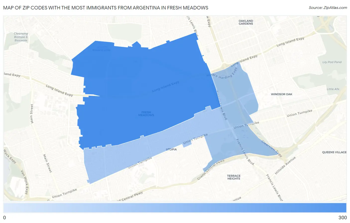 Zip Codes with the Most Immigrants from Argentina in Fresh Meadows Map