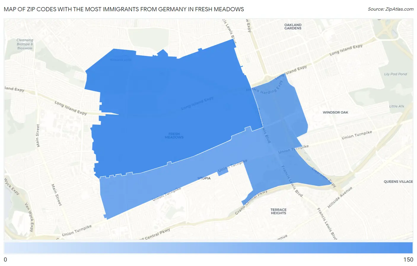 Zip Codes with the Most Immigrants from Germany in Fresh Meadows Map