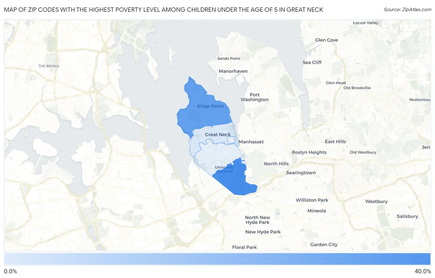 Zip Codes with the Highest Poverty Level Among Children Under the Age of 5 in Great Neck Map