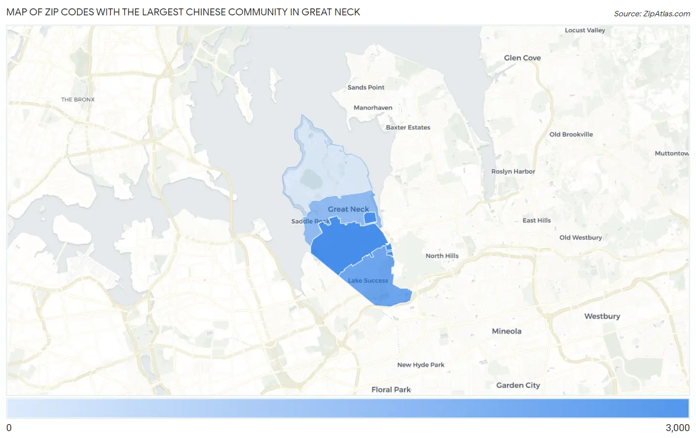 Zip Codes with the Largest Chinese Community in Great Neck Map