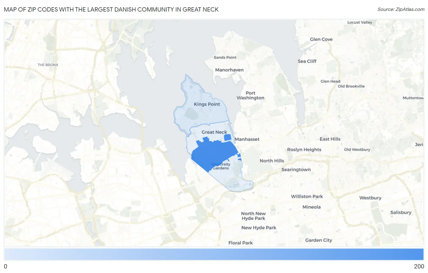 Zip Codes with the Largest Danish Community in Great Neck Map