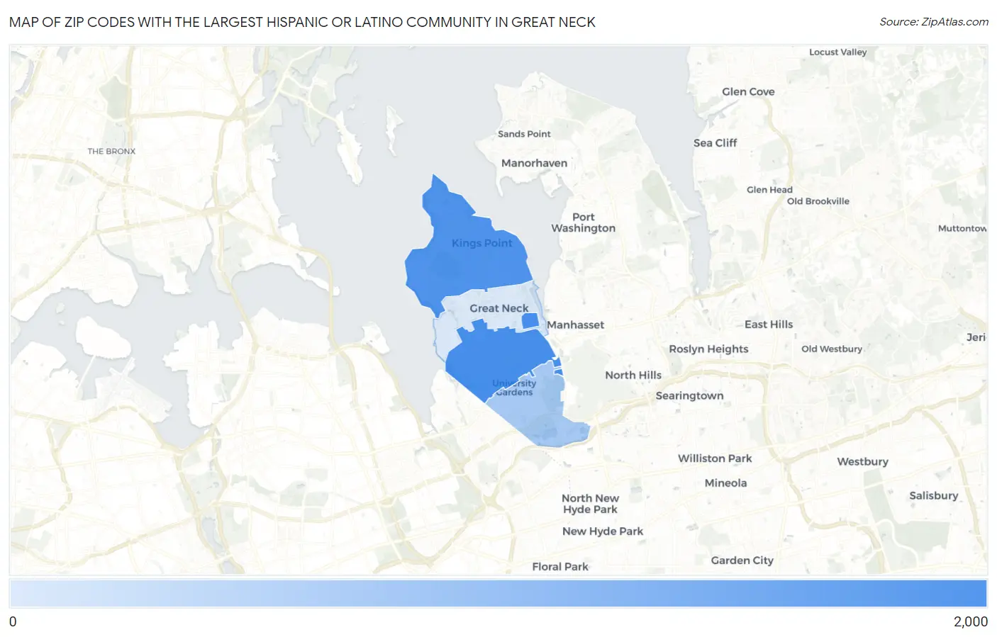 Zip Codes with the Largest Hispanic or Latino Community in Great Neck Map