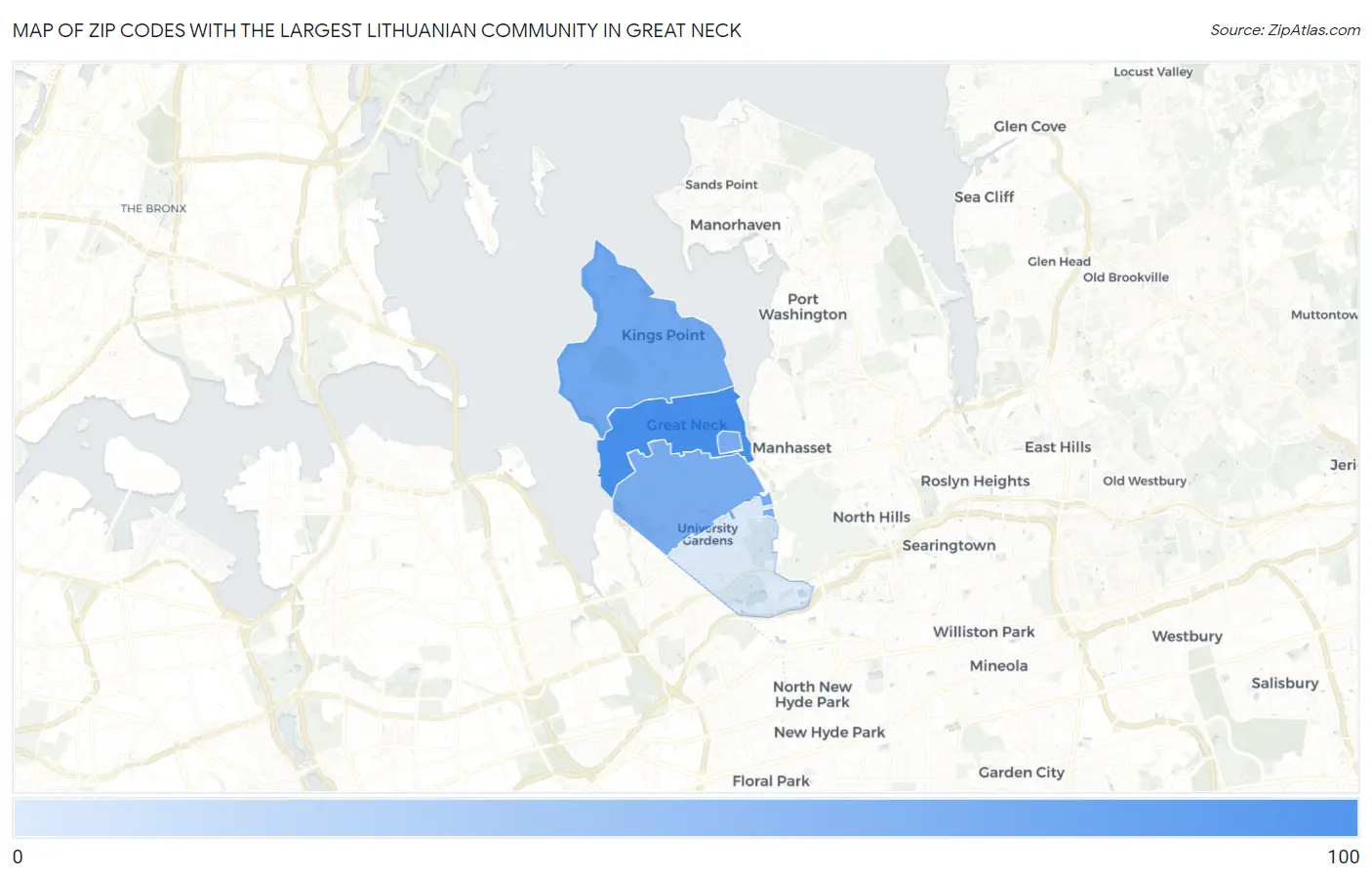 Zip Codes with the Largest Lithuanian Community in Great Neck Map