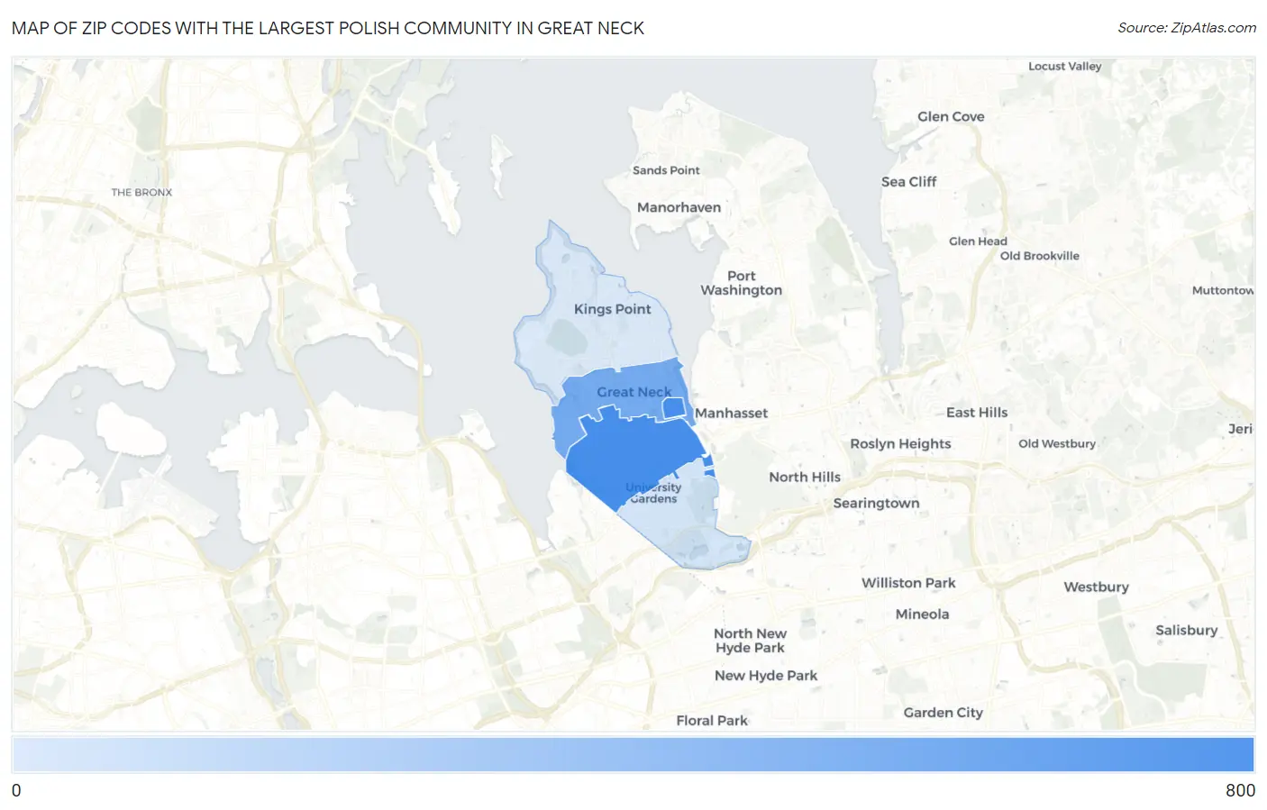 Zip Codes with the Largest Polish Community in Great Neck Map