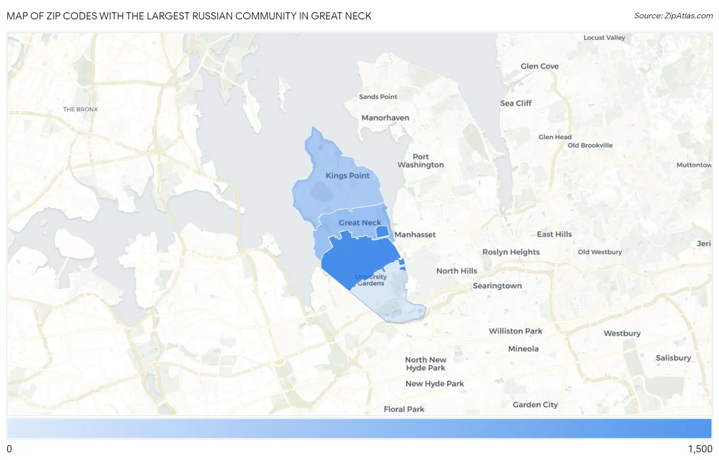 Zip Codes with the Largest Russian Community in Great Neck Map